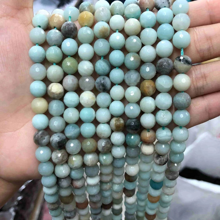 Faceted Round Amazonite Beads
