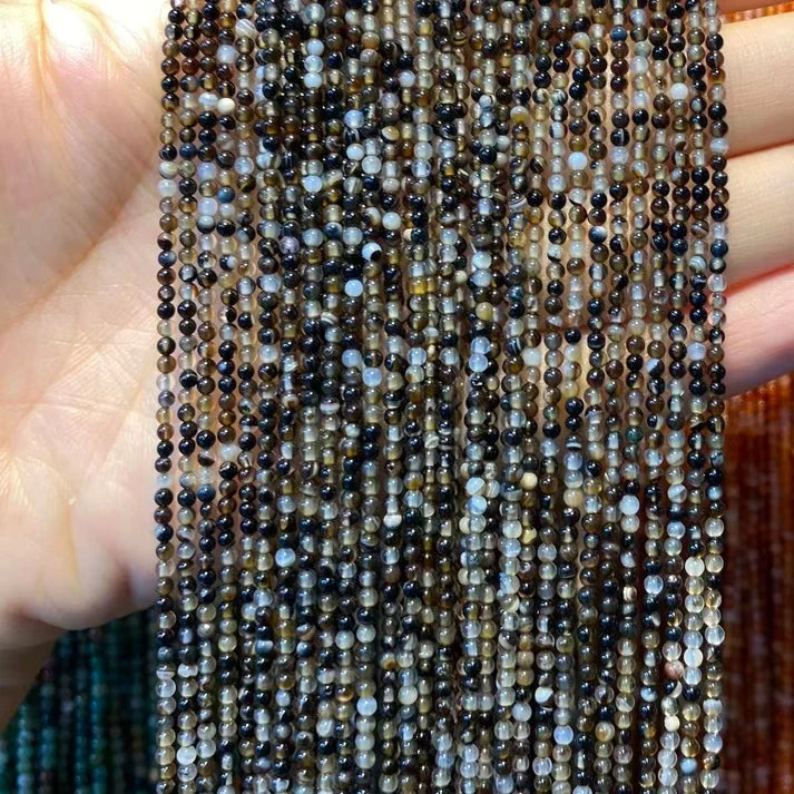 Black Striped Agate Tiny Smooth Round Beads 2mm 3mm 4mm
