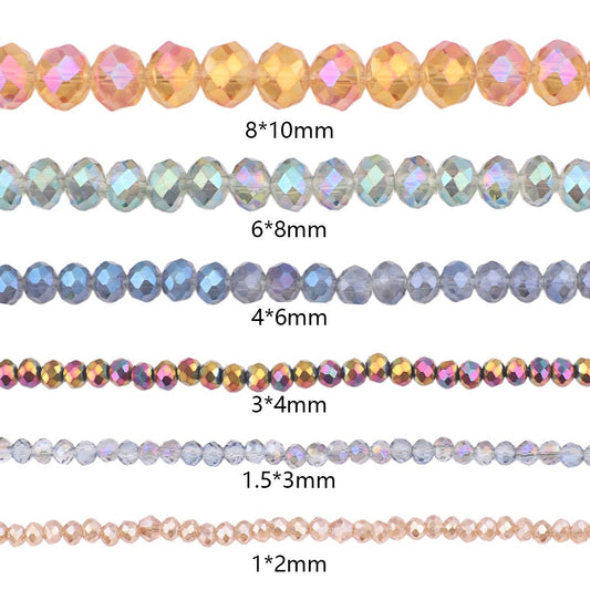 10 Strands Multicolored AB Glass Beads Crystal Faceted Flat Round Beads