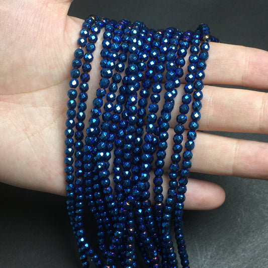 4mm Faceted Round Hematite Beads