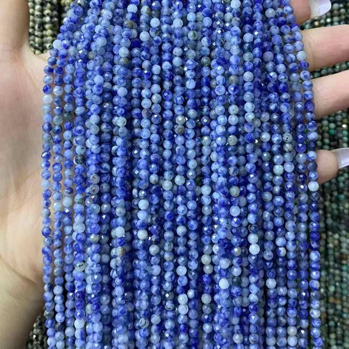 Blue Dalmatian Jasper Tiny Faceted Round Beads 2mm 3mm 4mm