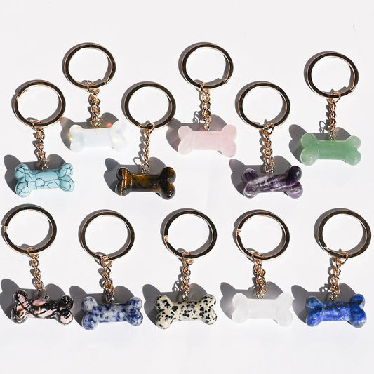 Healing Crystal Dog Bone Keychains Set