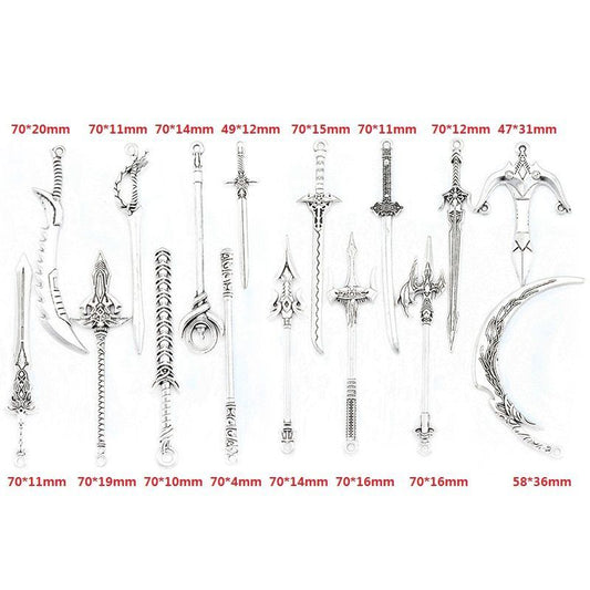 5PCS Antique Silver Color Fantasy Weapon Charm For Jewelry Making Findings