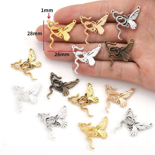 1PCS Gothic Snake & Butterfly Charm for Jewelry Making Findings 26x28mm