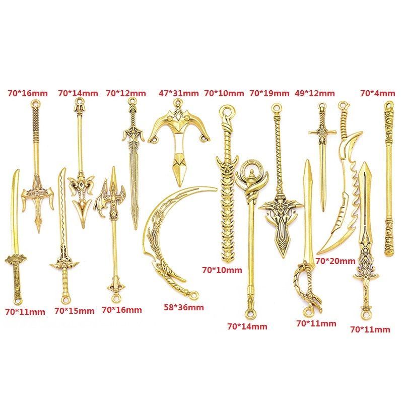 5PCS Antique Gold Color Fantasy Weapon Charm For Jewelry Making Findings