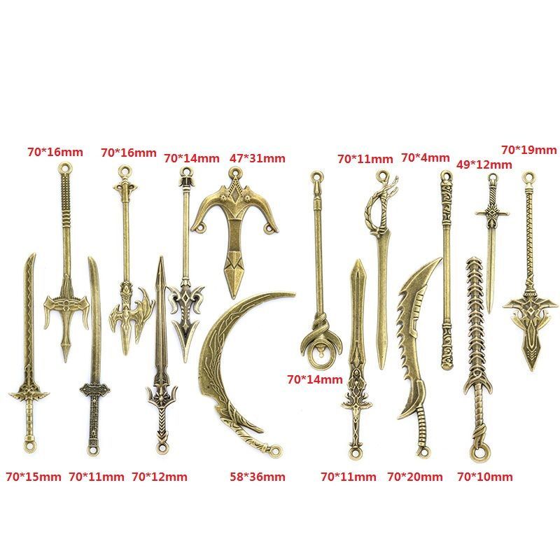 5PCS Bronze Color Fantasy Weapon Charm For Jewelry Making Findings