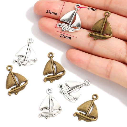 10PCS Sailboat Charm for Jewelry Making Findings 18x23mm