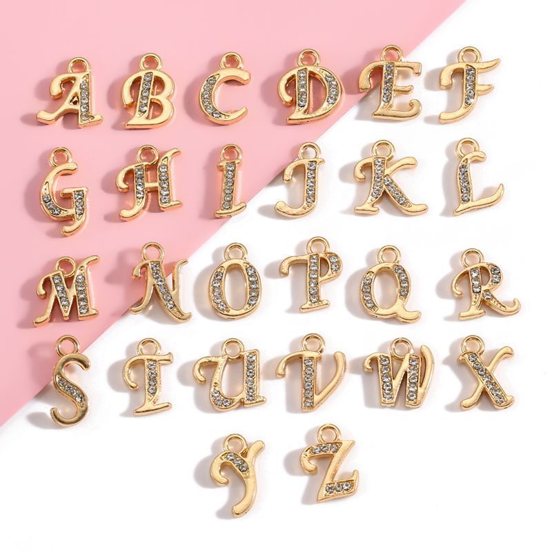 CZ Gold Color Alphabet Charm for Jewelry Making Findings 1 Set Collection