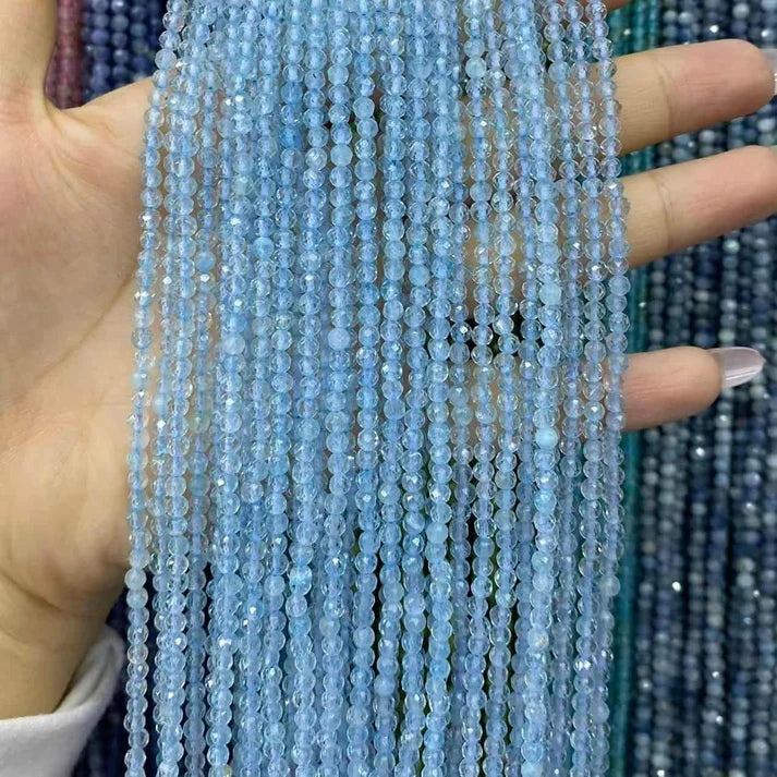 Blue Topaz Tiny Faceted Round Beads 2mm 3mm 4mm