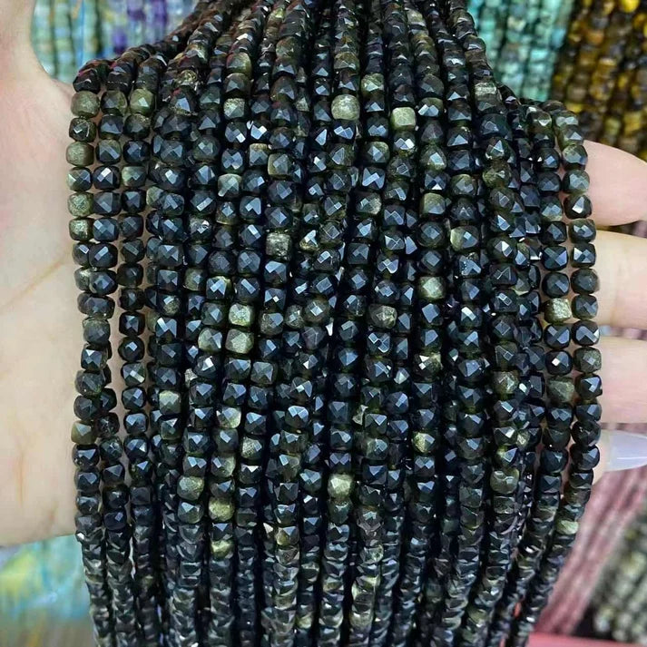 Cube Shape Obsidian Beads