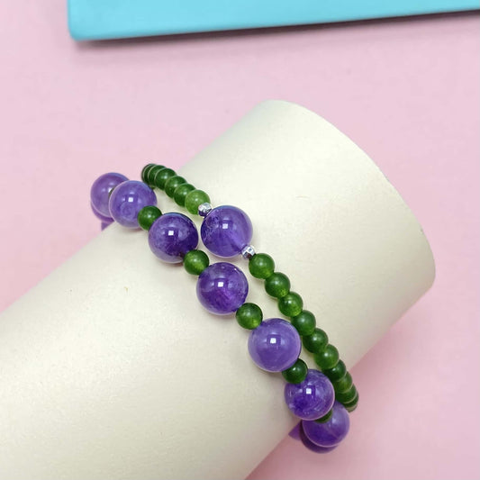 Natural Green Jade with Amethyst to Improve Body and Health Crystal Bracelet