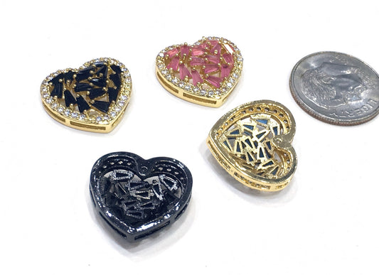 1PCS Brass Cubic Zirconia Heart Accessories