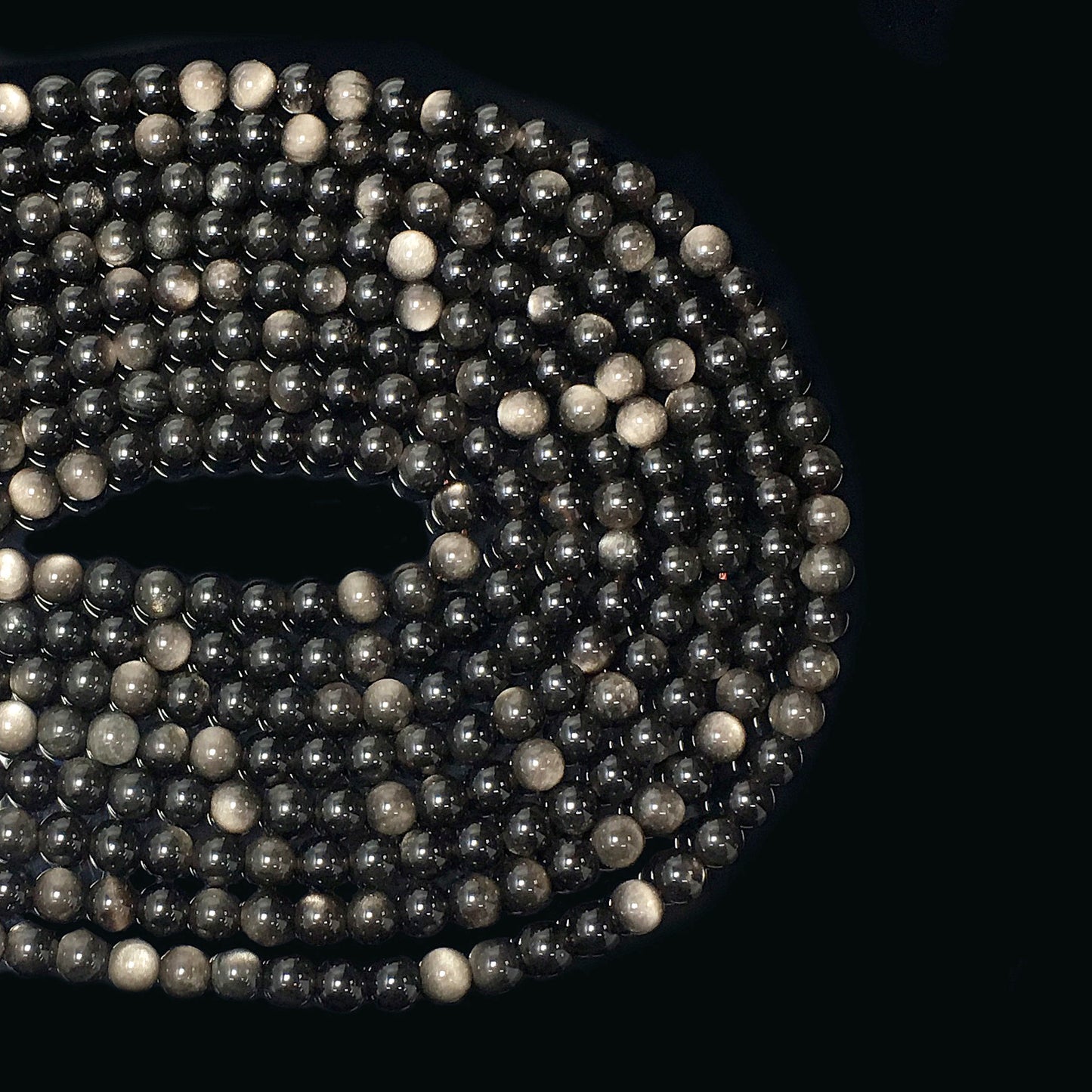 Higher Quality Silver Obsidian Round Beads
