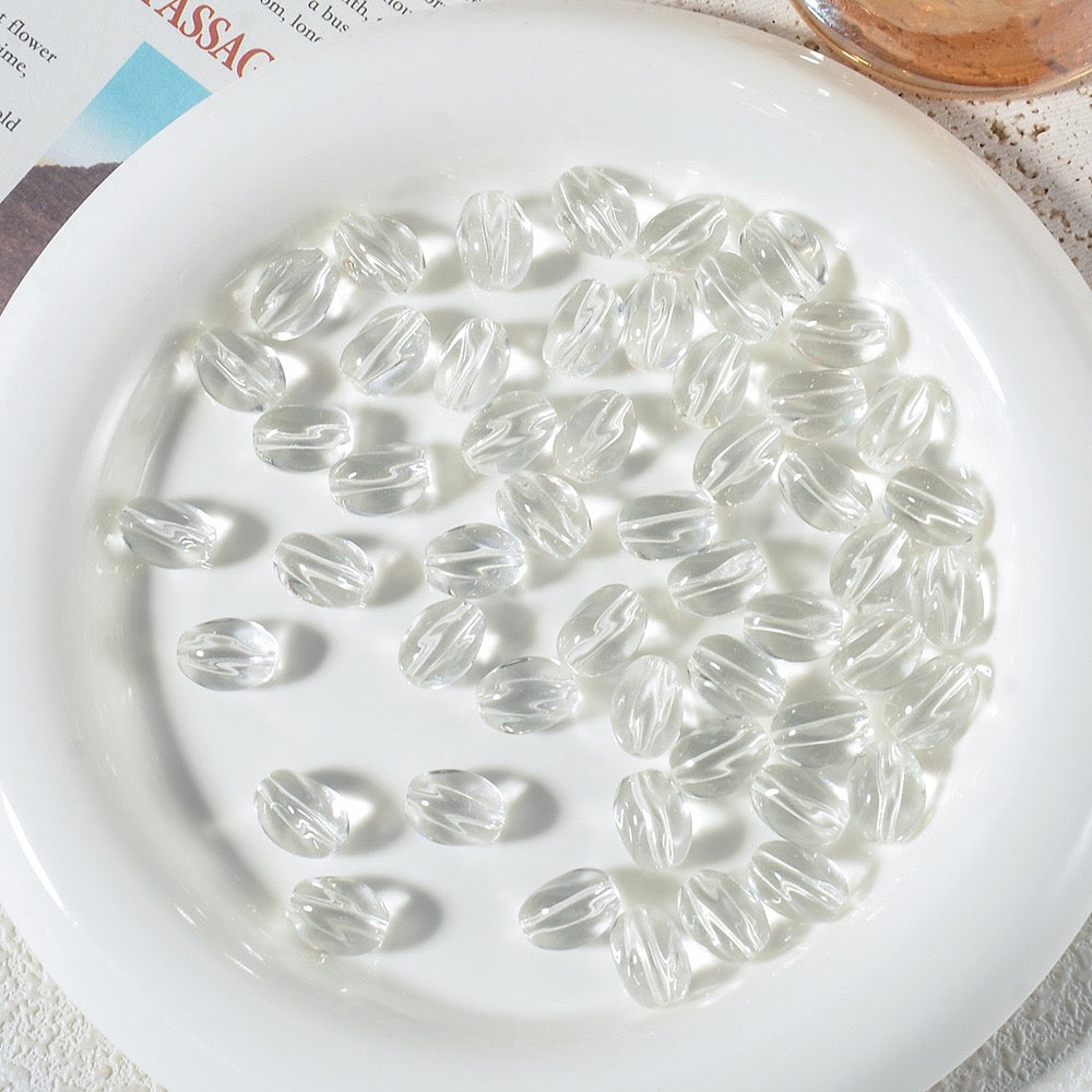 100pcs High‑Transparent Twisted Oval Glass Beads