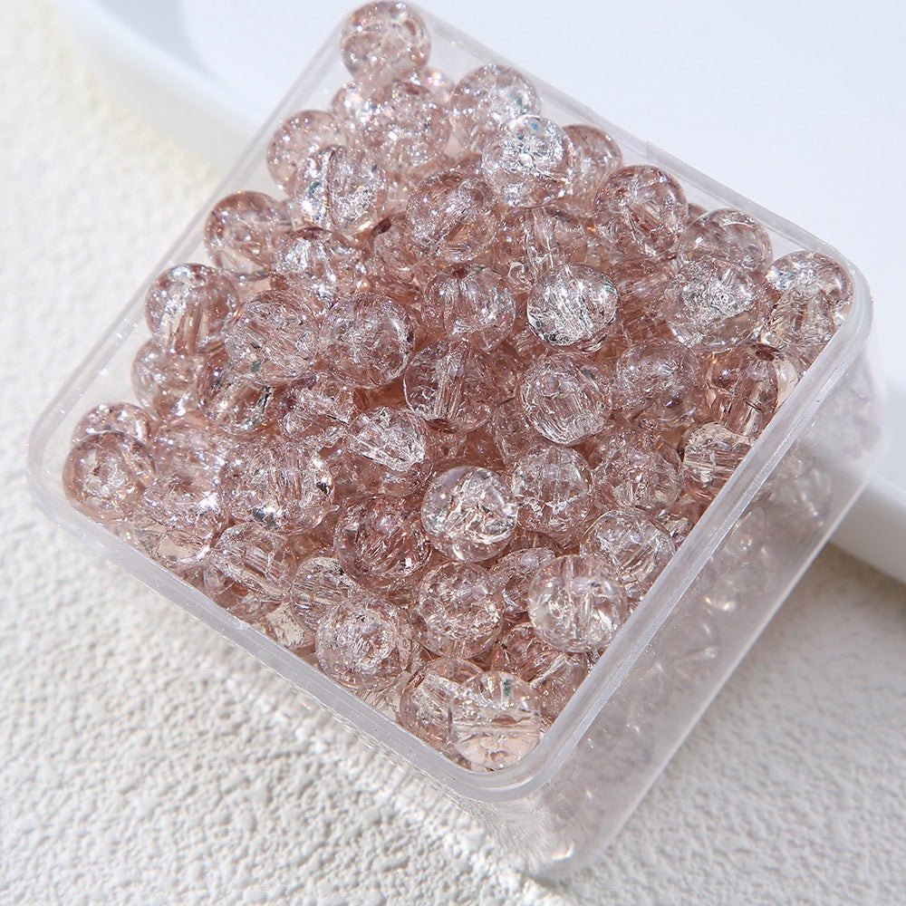 100pcs Crackle Flower Glass Round Loose Beads
