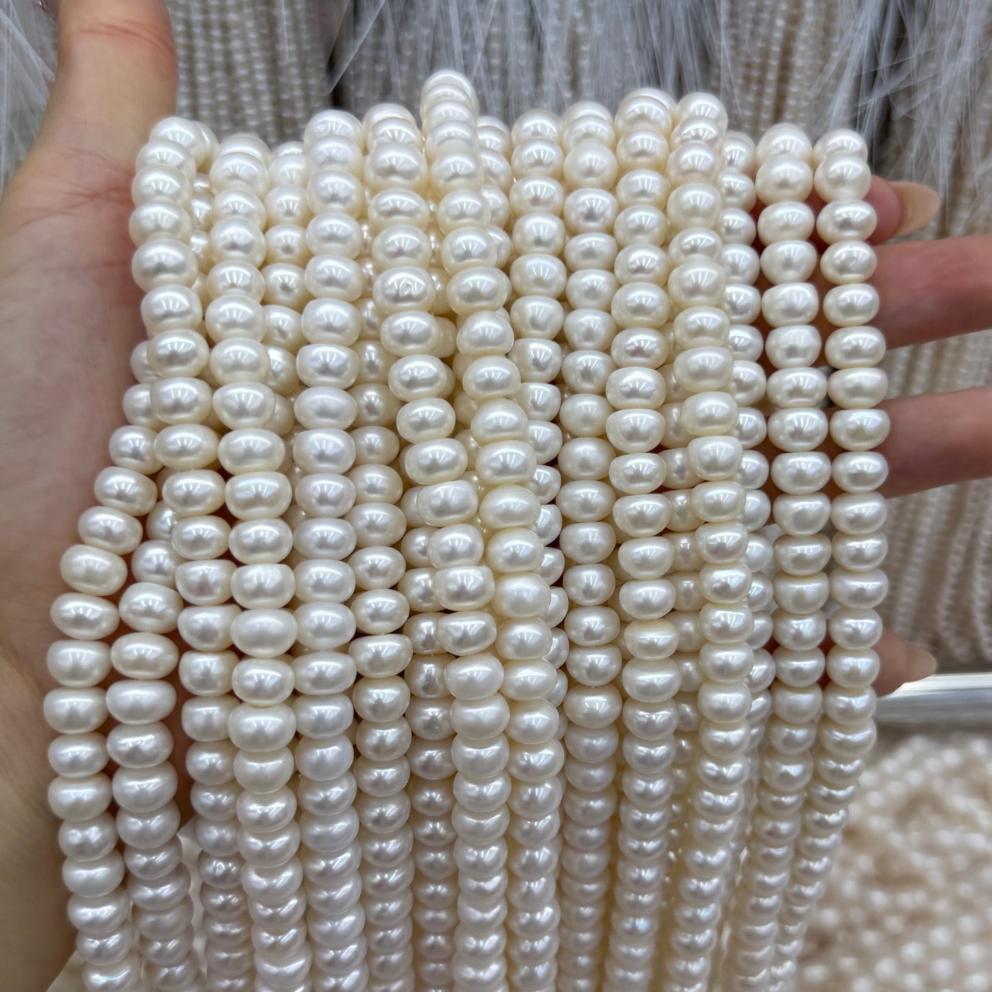 White Freshwater Pearl Beads Rondelle 5x7mm