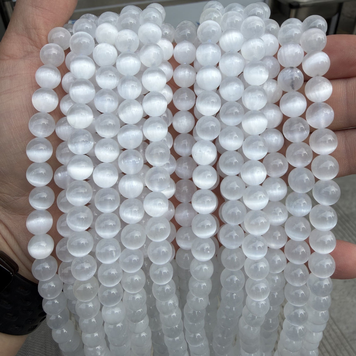 White Selenite Round Bead