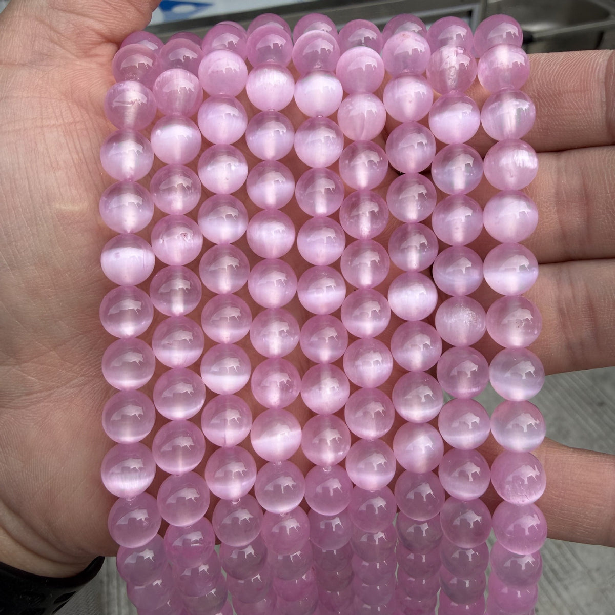 Pink Selenite Round Bead