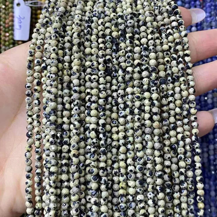 Dalmation Jasper Tiny Faceted Round Beads 2mm 3mm 4mm