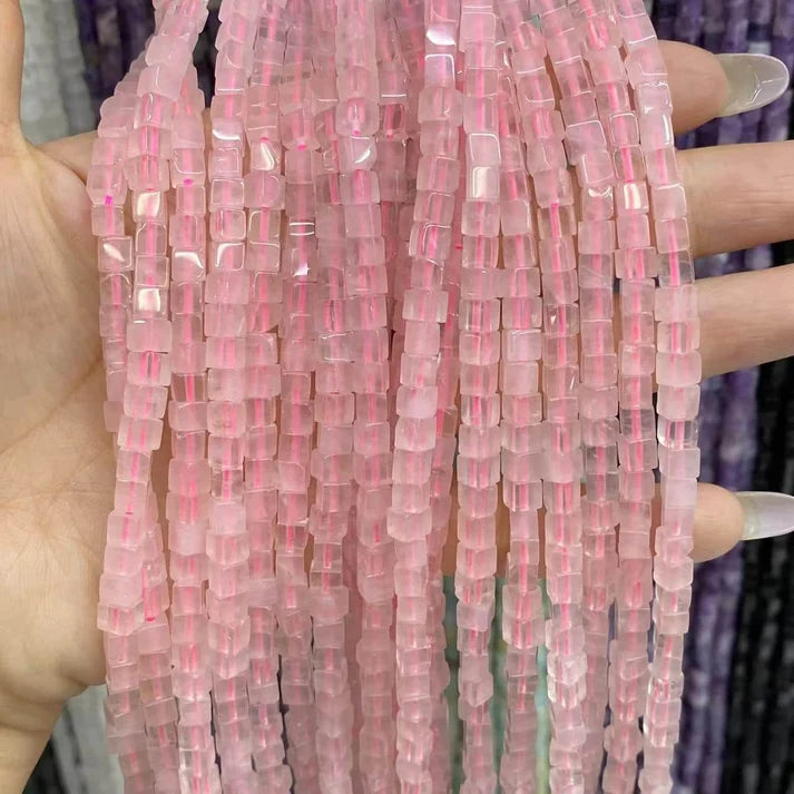 Cube Shape Rose Quartz Beads