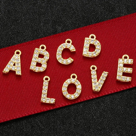 1PCS Brass Cubic Zirconia 26 Letter Charms Pendants