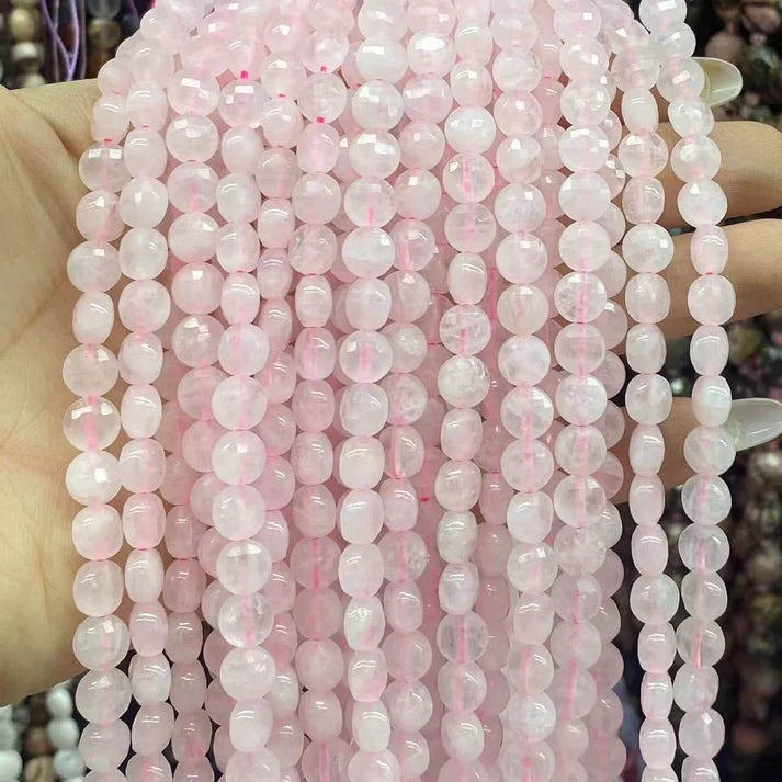 Coin Shape Rose Quartz Beads