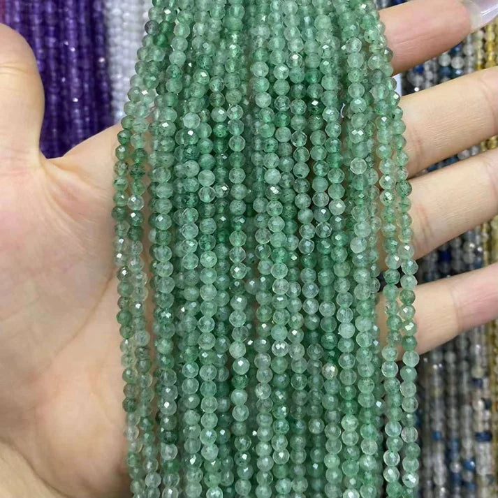 Green Strawberry Quartz Tiny Faceted Round Beads 2mm 3mm 4mm
