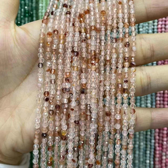 Red Flower Agate Tiny Faceted Round Beads 2mm 3mm 4mm