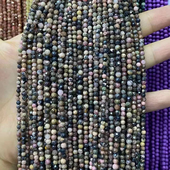 Rhodonite Tiny Faceted Round Beads 2mm 3mm 4mm