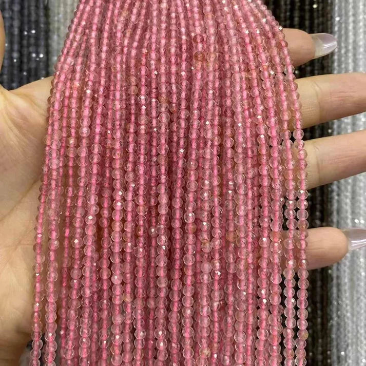Strawberry Quartz Tiny Faceted Round Beads 2mm 3mm 4mm