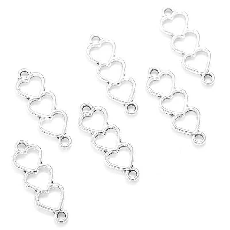 30PCS Triple Heart Connector for Jewelry Making Findings 8x24mm