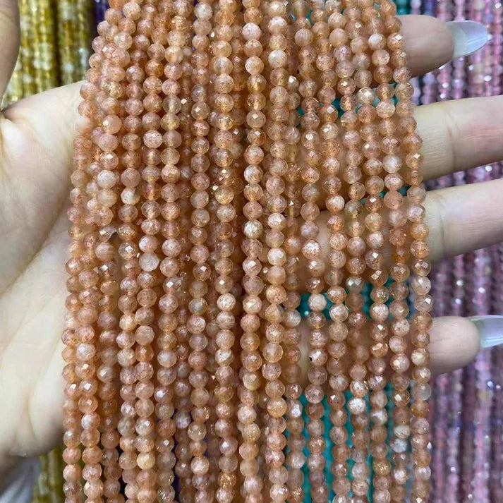 Sunstone Tiny Faceted Round Beads 2mm 3mm 4mm
