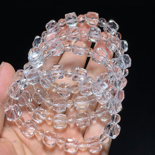 New clear quartz faceted cube bracelet