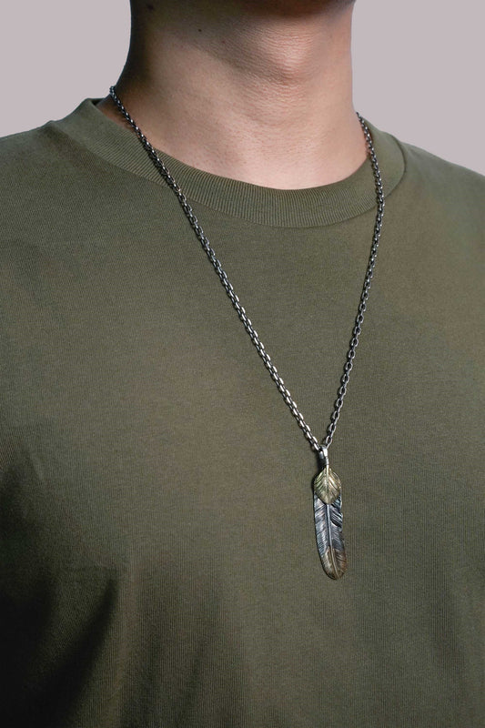 Left Feather Leaf Retro 925 Silver Pendant Takahashi Goro with Brass