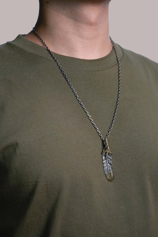 Left Eagle Claw Feather Retro 925 Silver Pendant Japan Takahashi Goro with Brass