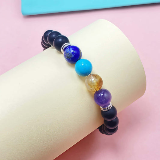 Natural Matte Onyx Seven Chakra Crystal Bracelet
