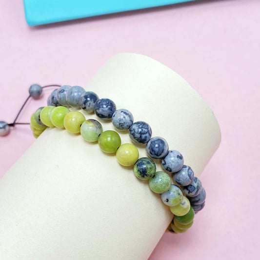 Green Australian Jade with Map Stone to Improve Body and Health Crystal Bracelet