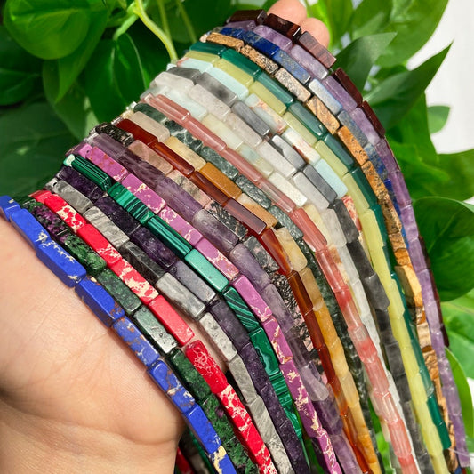 Natural Tube Pipe Shape Stone Beads Faceted Rectangle Gemstone Loose Spacer Energy Healing Stone for DIY Jewelry Making 4x13mm Square Tube