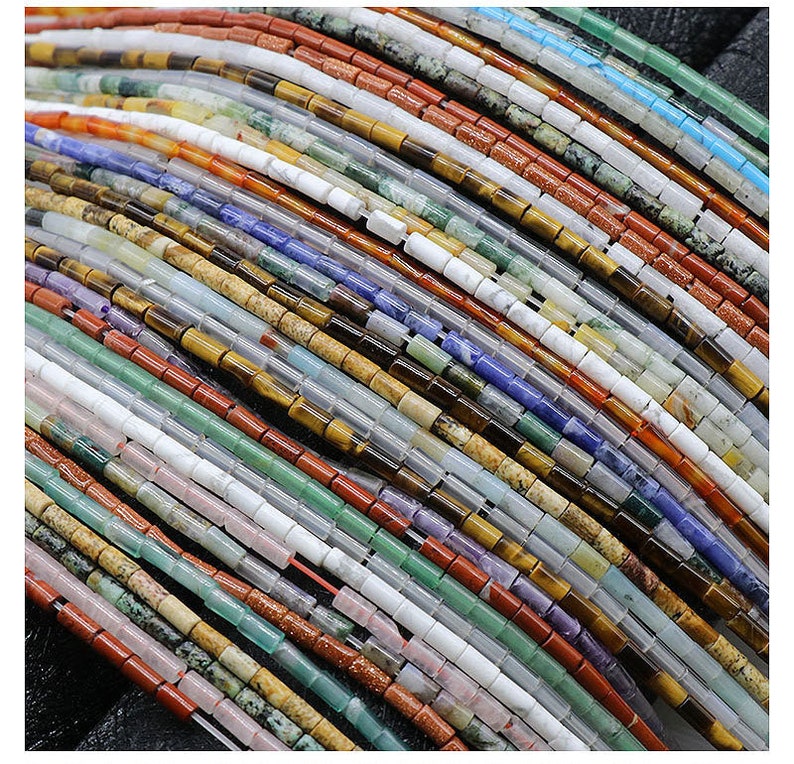 Natural Tube Pipe Shape Stone Beads Healing Energy Gemstone Loose Beads Stone Spacer Beads for DIY Jewelry Making 2x4mm Gemstone Round Tube