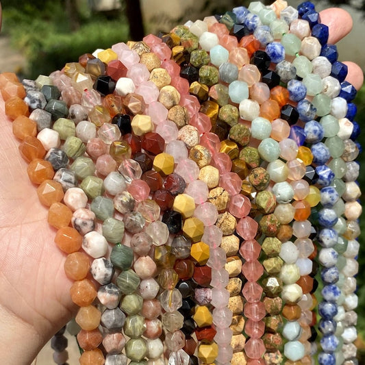 Natural Star 64 Cutting Faceted Beads Healing Energy Gemstone Loose Beads for DIY Jewelry Making Bracelet Necklace 6mm 8mm 10mm Nugget Beads