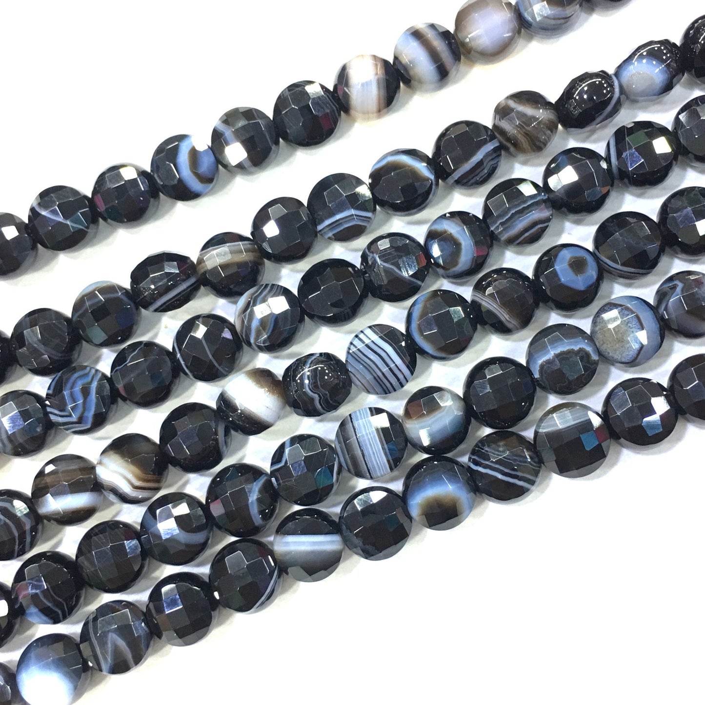 Natural Black Agate Onyx Faceted Small Coin