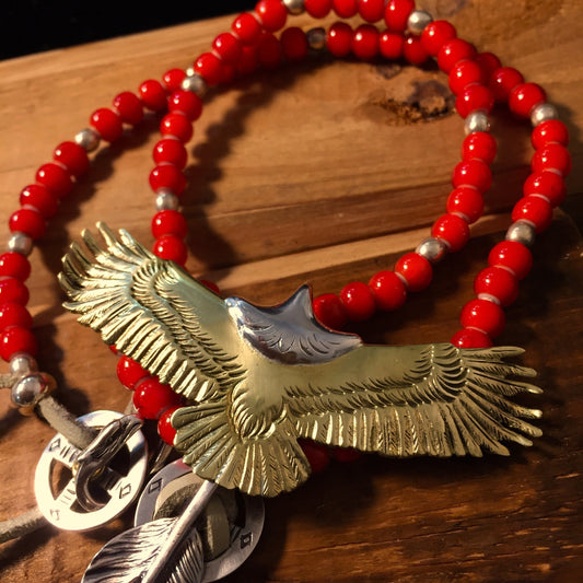 Japan Takahashi Goro Silver Feather Leather Necklace Right Feather 66x14mm Eagle 30x70mm Retro Sterling 925 Silver Hip Hop style Necklace