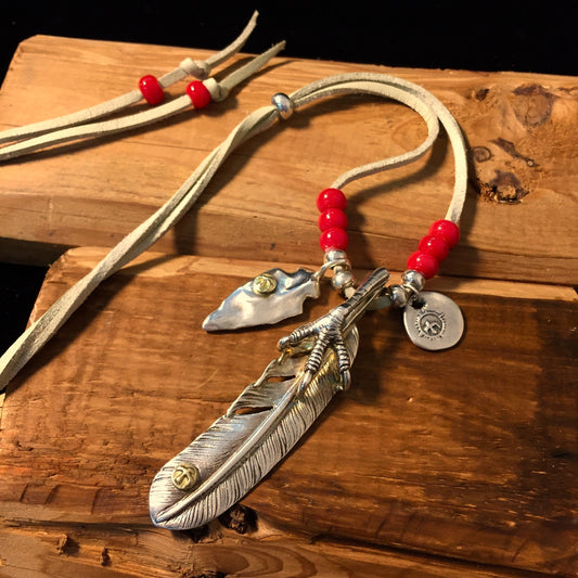 Japan Takahashi Goro Silver Feather Claw Leather Necklace Right Feather66x14mm Retro Sterling 925 Silver Hip Hop style Fashion Necklace 44cm