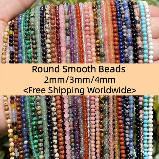 Tiny Round Smooth Beads Gemstone/Quartz/Jasper/Agate 2mm 3mm 4mm