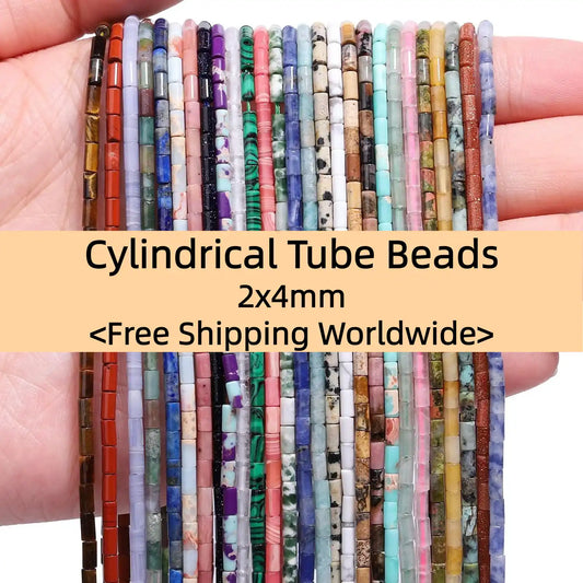 Cylindrical Tube Beads 2x4mm Quartz/Jasper/Agate/Crystal