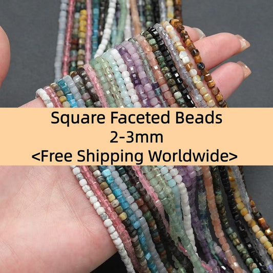 Tiny Square Faceted Beads 2-3mm Gemstone/Quartz/Jasper/Agate