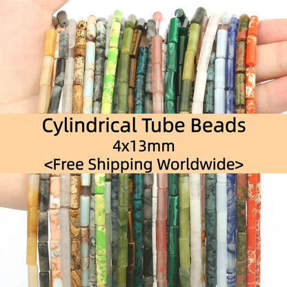 Cylindrical Tube Beads 4x13mm Quartz/Jasper/Agate/Crystal