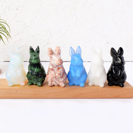Cute Rabbit Statue Hand Carved Animal Figurine