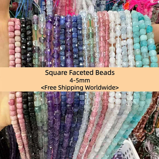Square Faceted Beads 4-5MM Gemstone/Quartz/Jasper/Agate