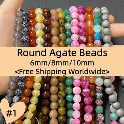 #1 Round Aagte Beads 6mm/8mm/10mm/12mm
